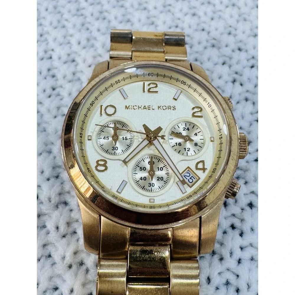 Michael Kors MK5055 Gold Tone Chronograph Date Women's Watch Needs Battery